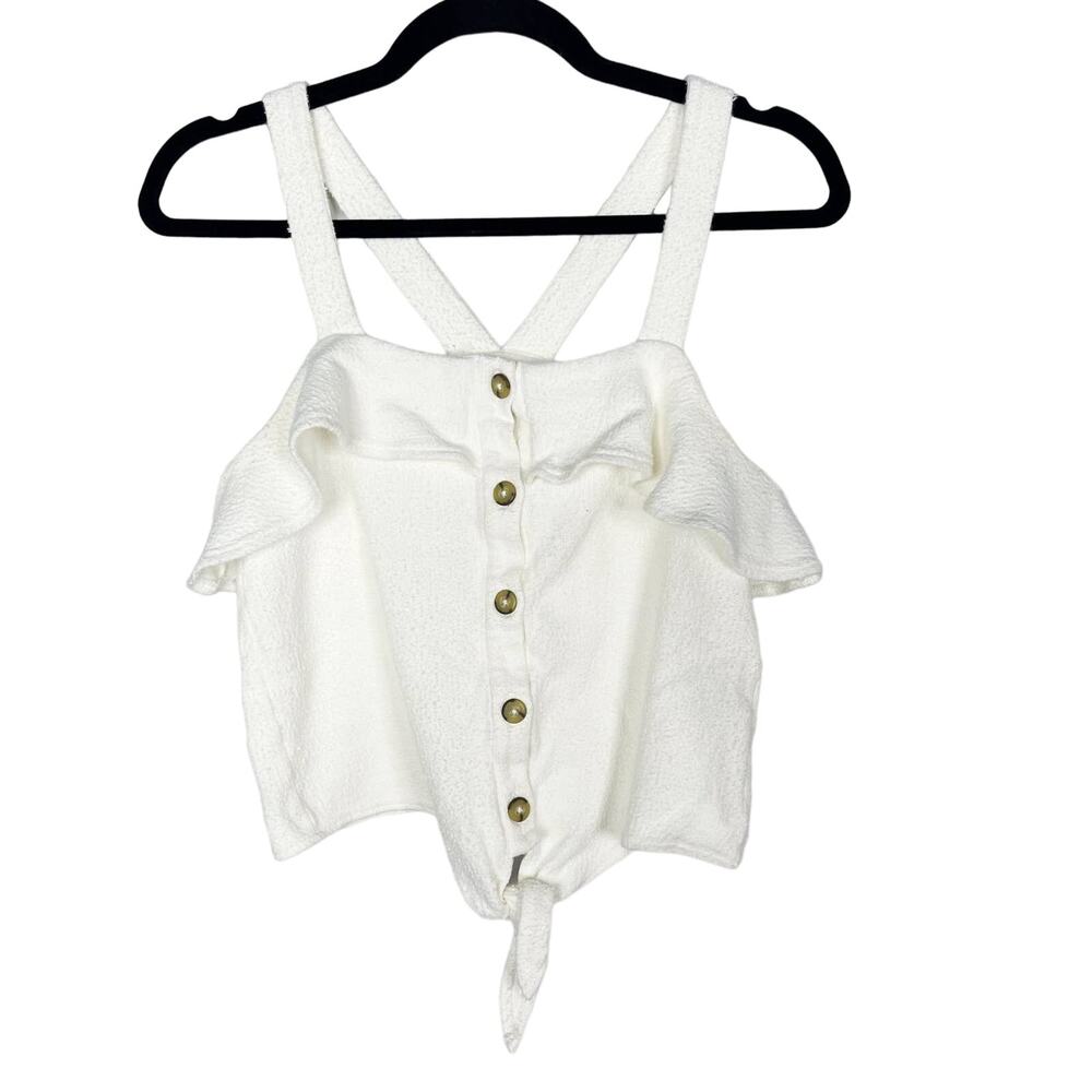Madewell Texture & Thread Small White Ruffle Tie Front Tank Cotton Button Front